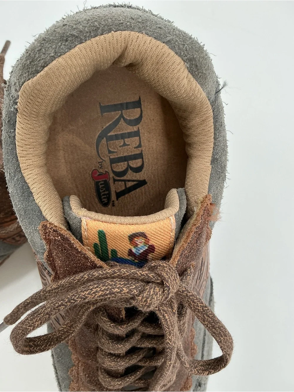 Reba - Justin Ladies Gray and Brown Suede Lace-Up Western Running Sneakers
